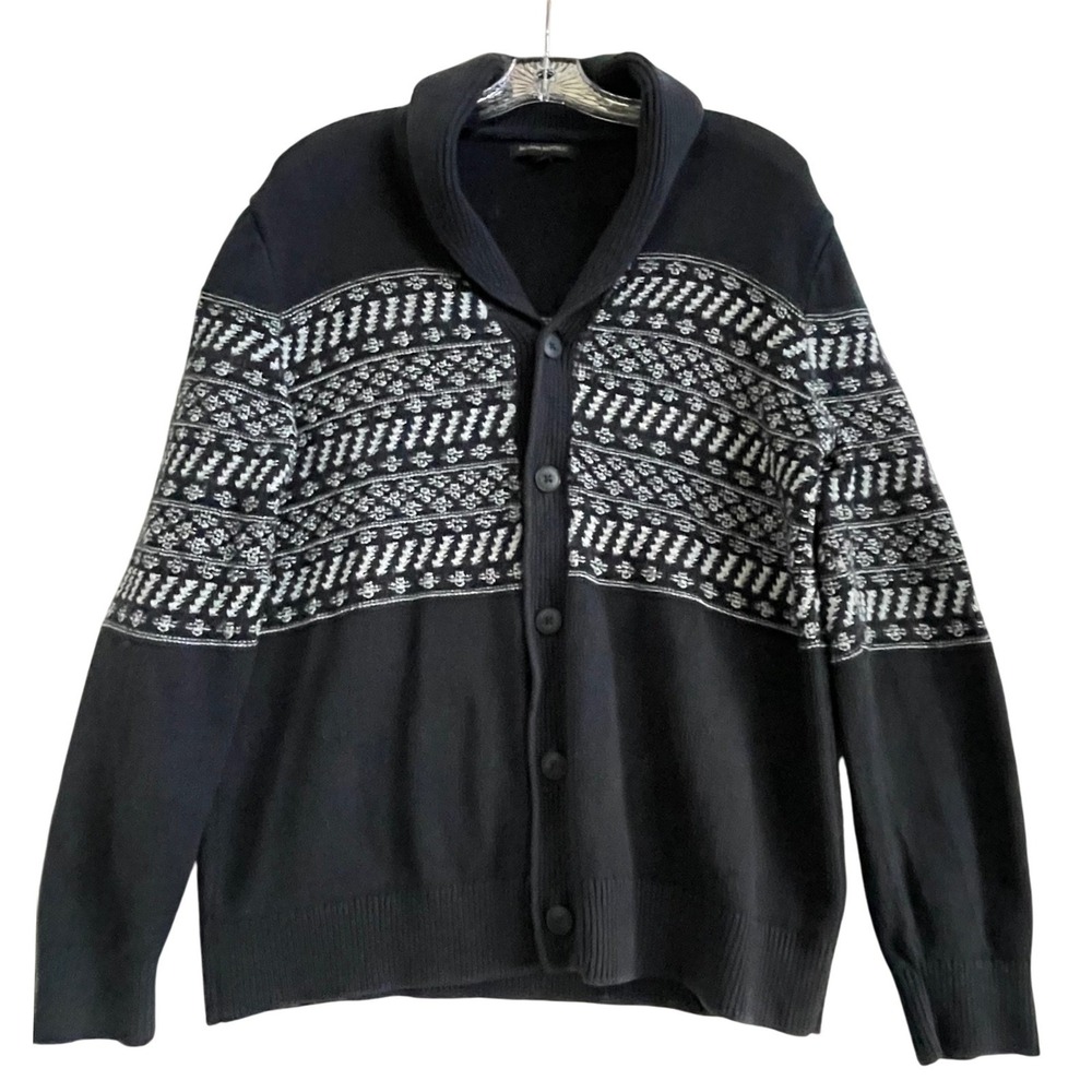 Banana Republic Men's Shawl Collar Nordic Cardigan Sweater Navy White L